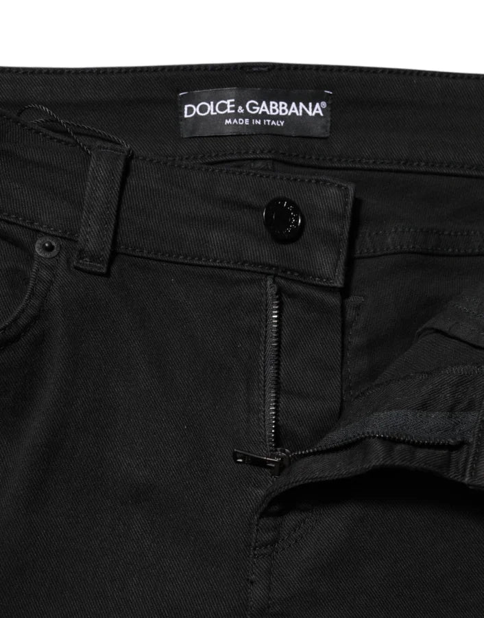 Dolce &amp; Gabbana Black Cotton Skinny Mid Waist Denim Jeans