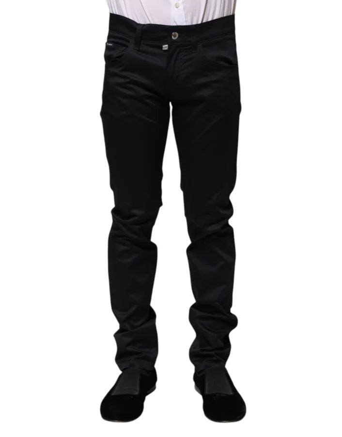 Dolce &amp; Gabbana Black Cotton Skinny Mid Waist Pants