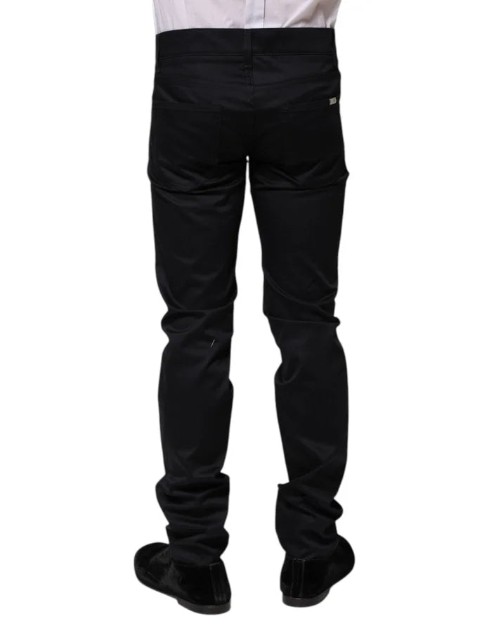 Dolce &amp; Gabbana Black Cotton Skinny Mid Waist Pants
