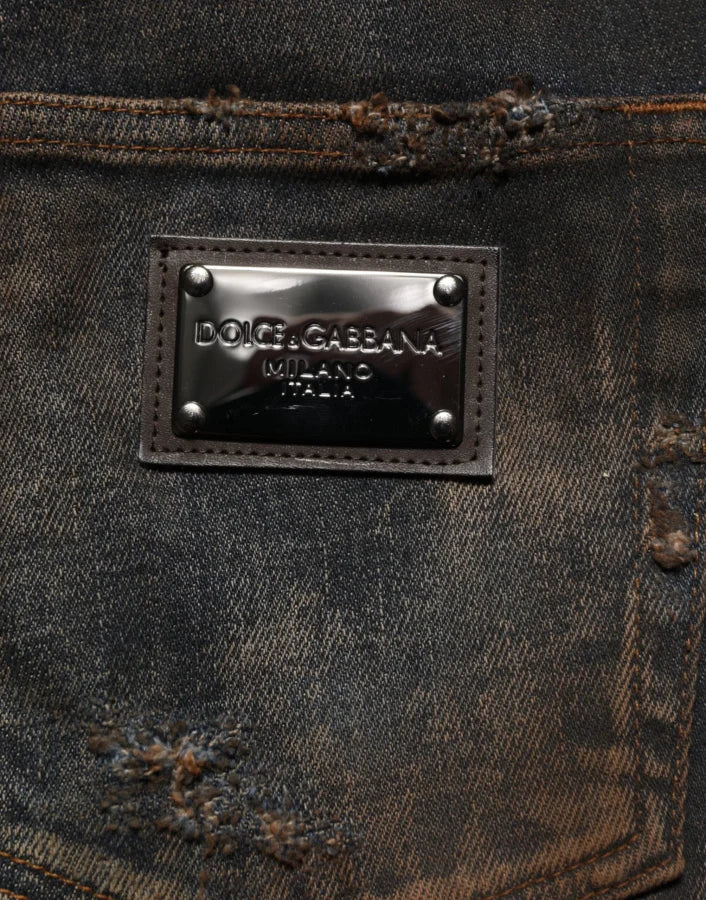 Dolce &amp; Gabbana Black Cotton Skinny Tattered Men Denim Jeans