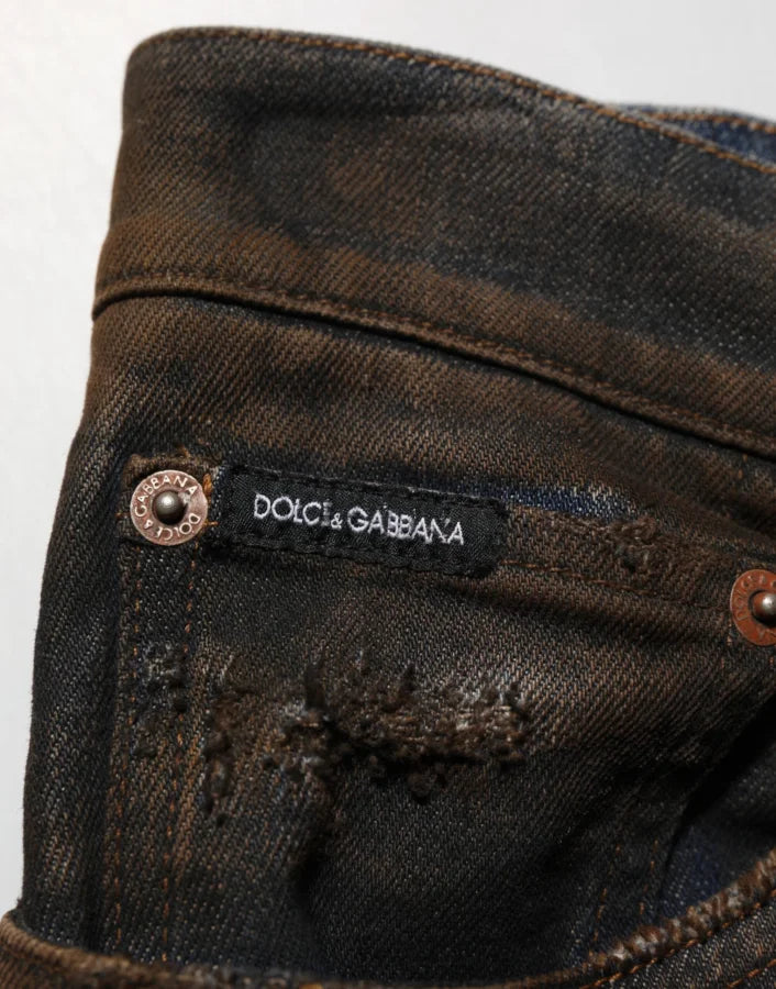 Dolce &amp; Gabbana Black Cotton Skinny Tattered Men Denim Jeans