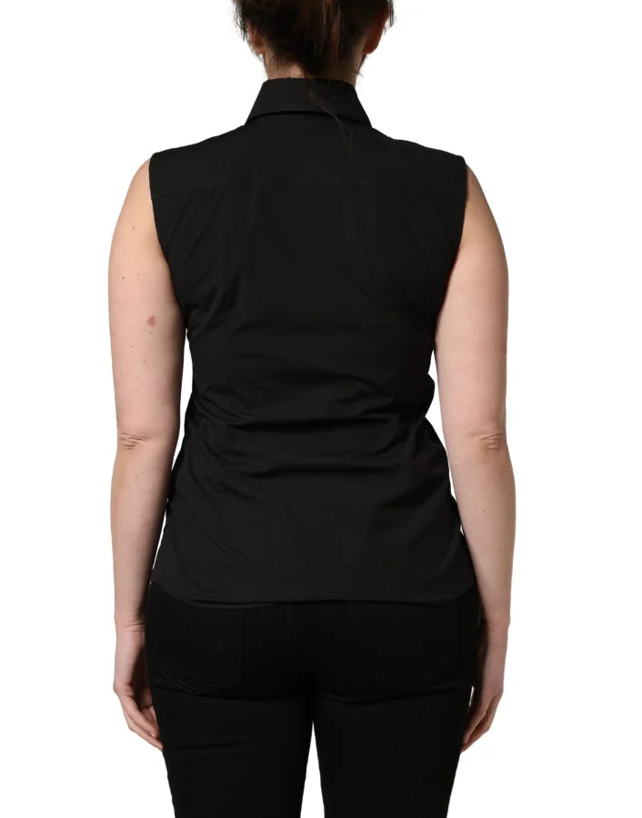 Dolce &amp; Gabbana Black Cotton Sleeveless Collared Blouse Top