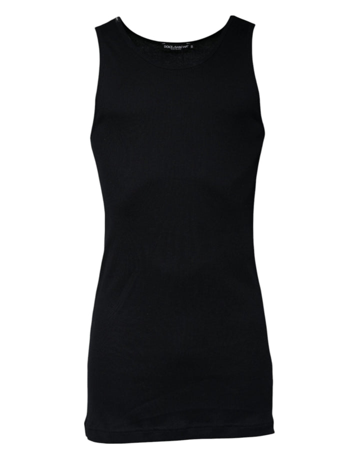 Dolce &amp; Gabbana Black Cotton Sleeveless Round Neck Tank T-shirt