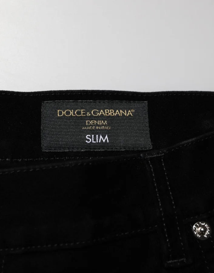 Dolce &amp; Gabbana Black Cotton Slim Fit Denim Trouser Jeans