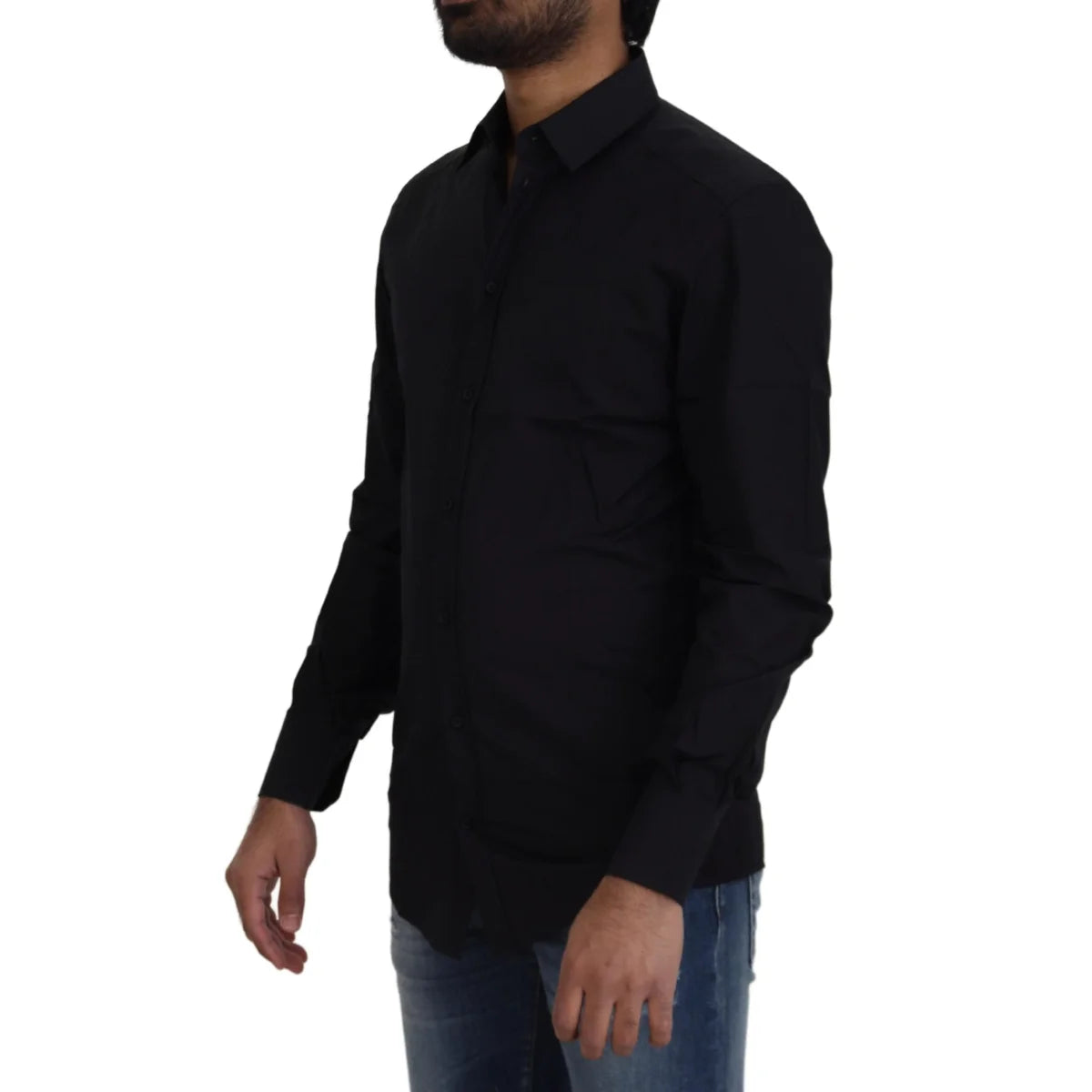 Dolce & Gabbana Black Cotton Slim Fit Dress Shirt for Men
