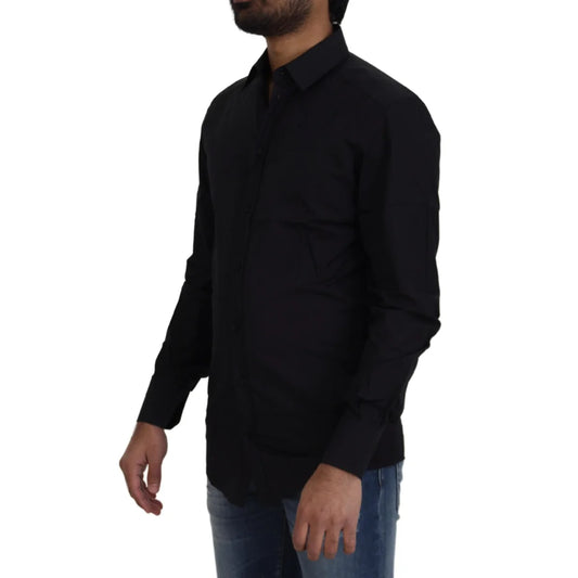 Dolce & Gabbana Black Cotton Slim Fit Dress Shirt for Men