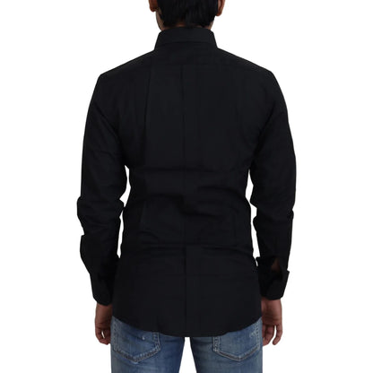 Dolce & Gabbana Black Cotton Slim Fit Dress Shirt for Men