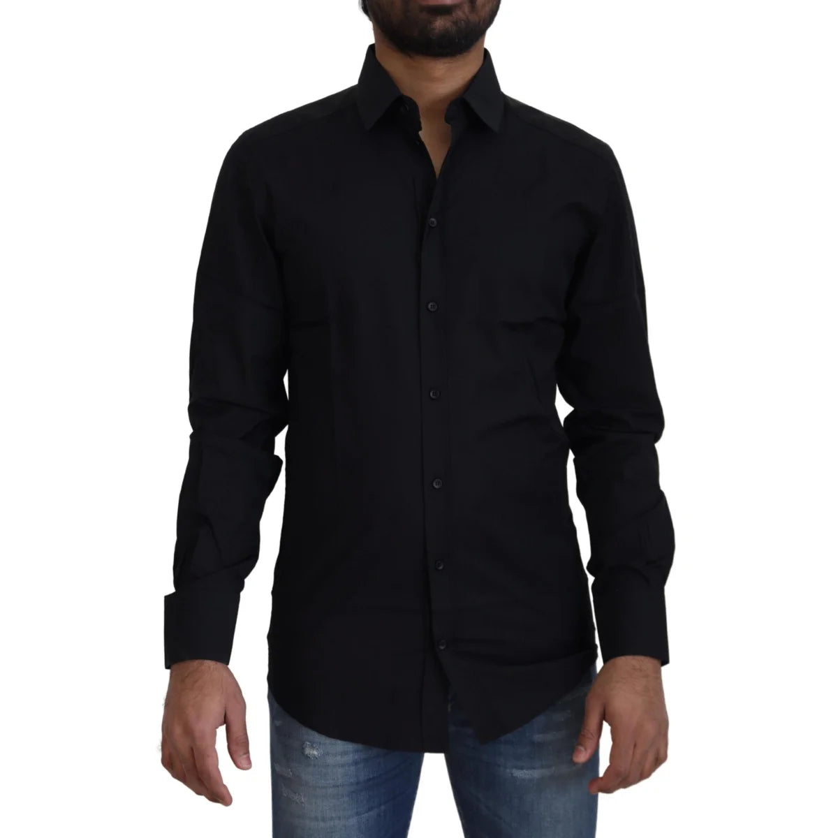 Dolce & Gabbana Black Cotton Slim Fit Dress Shirt for Men