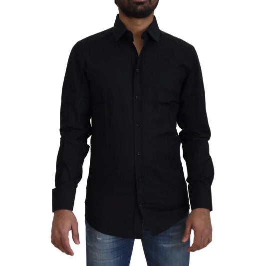 Dolce & Gabbana Black Cotton Slim Fit Dress Shirt for Men
