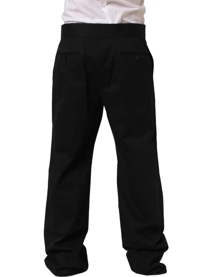 Dolce &amp; Gabbana Black Cotton Straight Leg DressTrouser Pants