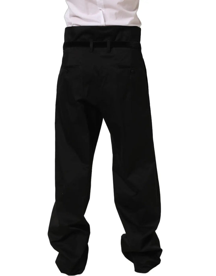 Dolce &amp; Gabbana Black Cotton Straight Leg DressTrouser Pants