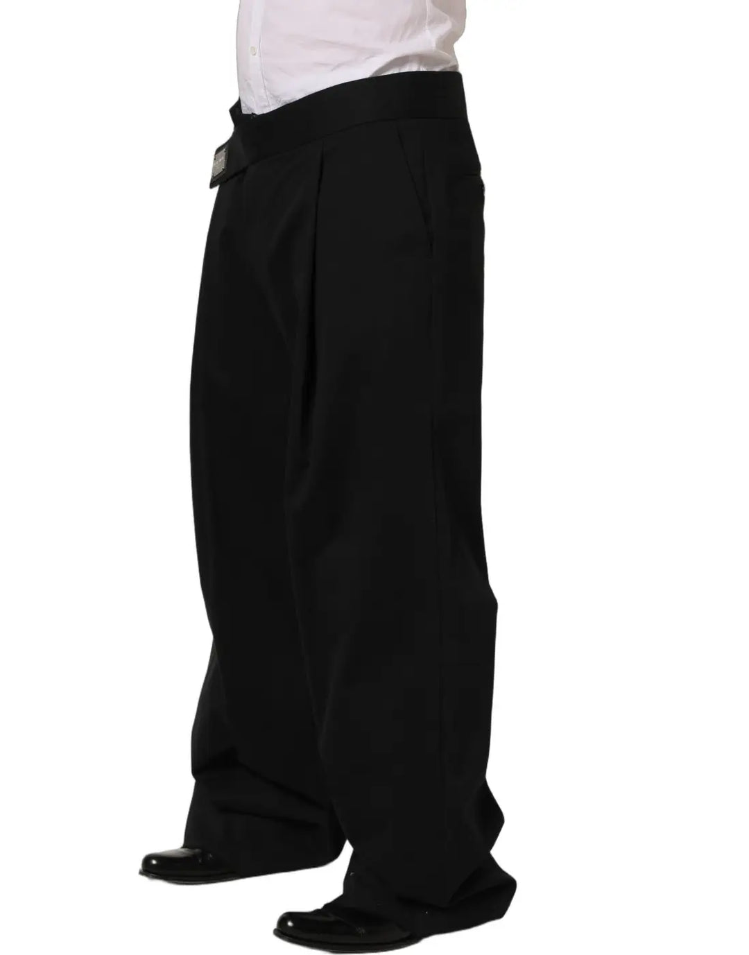 Dolce &amp; Gabbana Black Cotton Straight Leg DressTrouser Pants