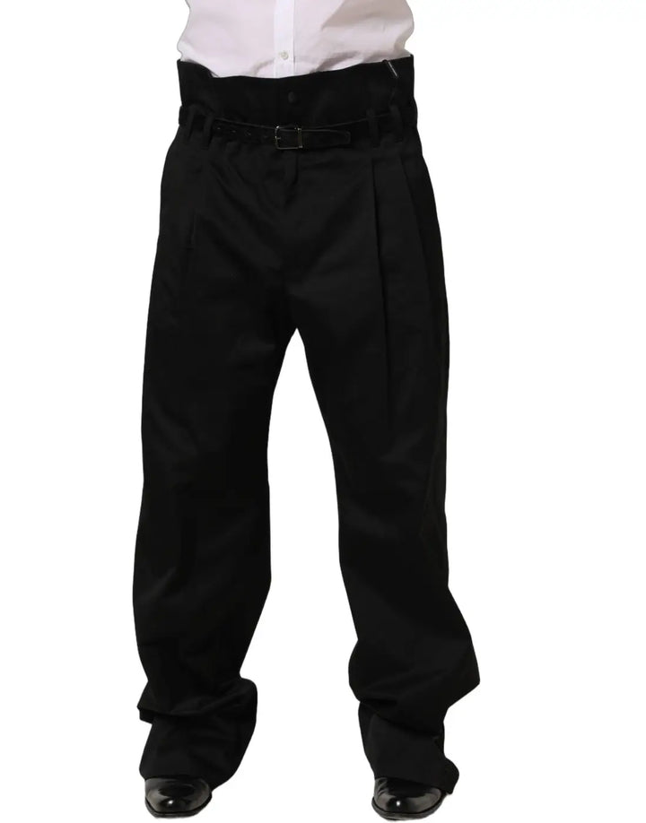 Dolce &amp; Gabbana Black Cotton Straight Leg DressTrouser Pants