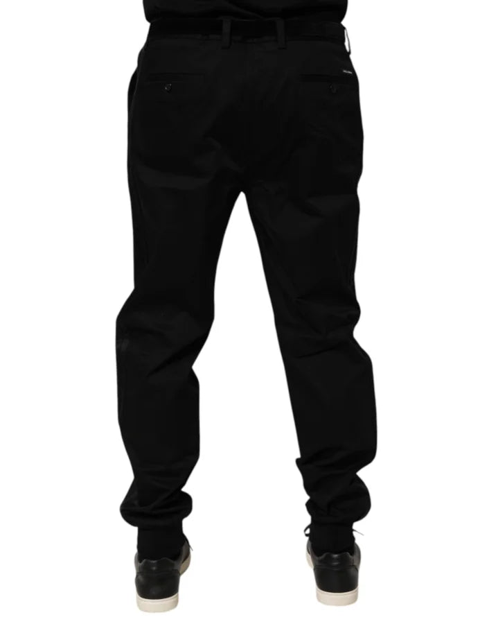 Dolce &amp; Gabbana Black Cotton Stretch Casual Trouser Pants