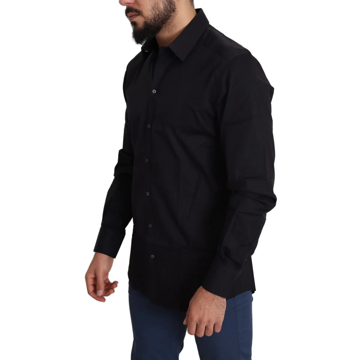 Dolce and Gabbana Black Cotton Stretch Dress Shirt for Men &