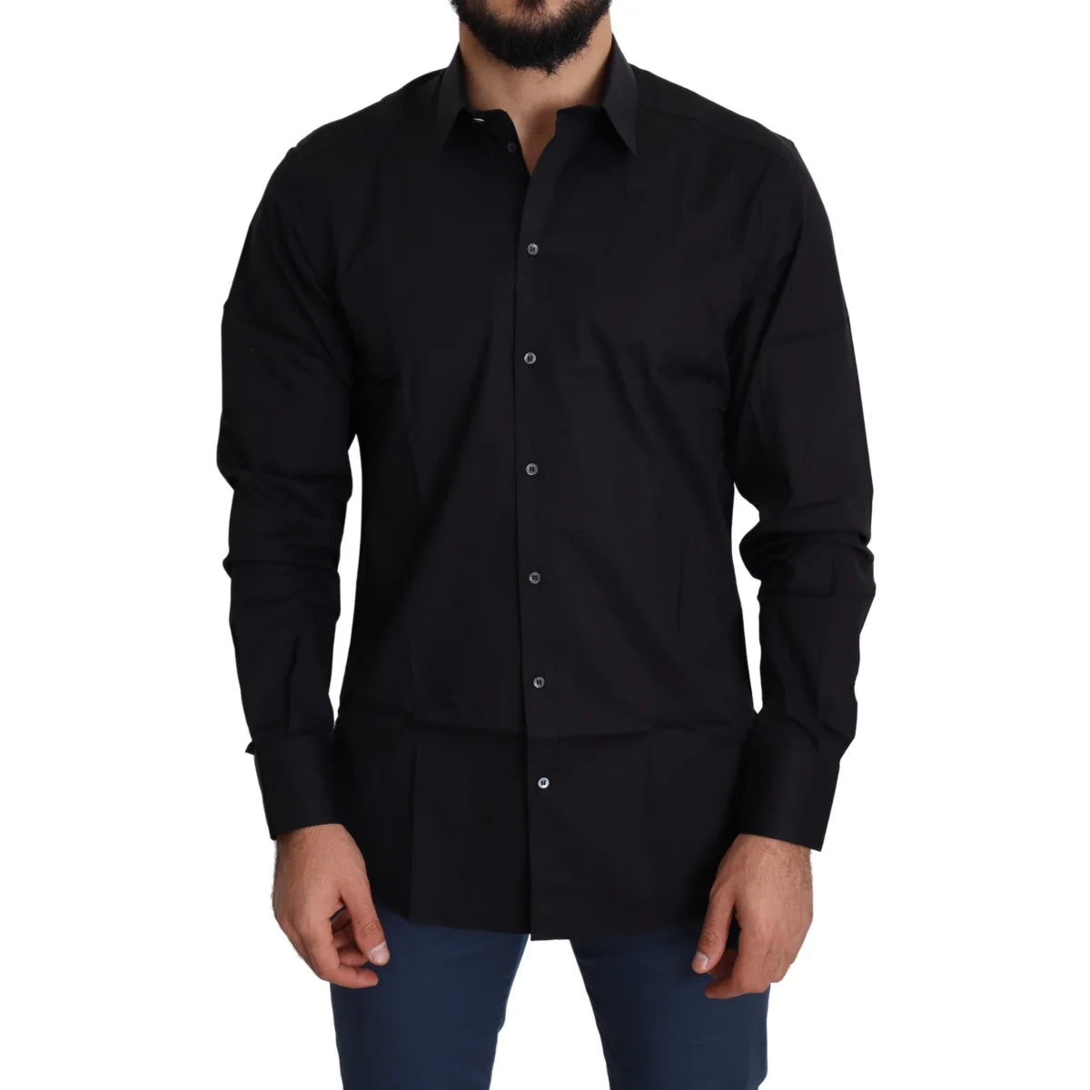Dolce and Gabbana Black Cotton Stretch Dress Shirt for Men &