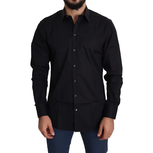 Dolce and Gabbana Black Cotton Stretch Dress Shirt for Men &