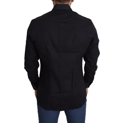 Dolce and Gabbana Black Cotton Stretch Dress Shirt for Men &