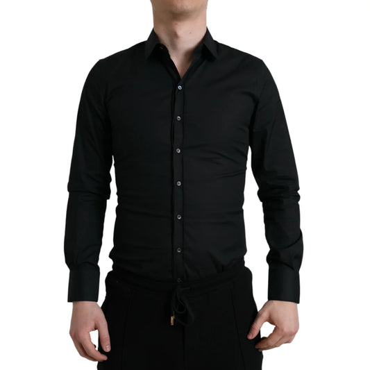 Dolce & Gabbana Black Cotton Stretch Dress Shirt for Men