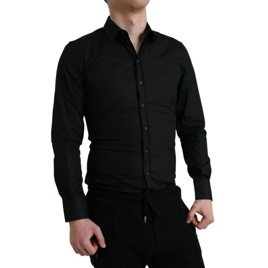 Dolce & Gabbana Black Cotton Stretch Dress Shirt for Men