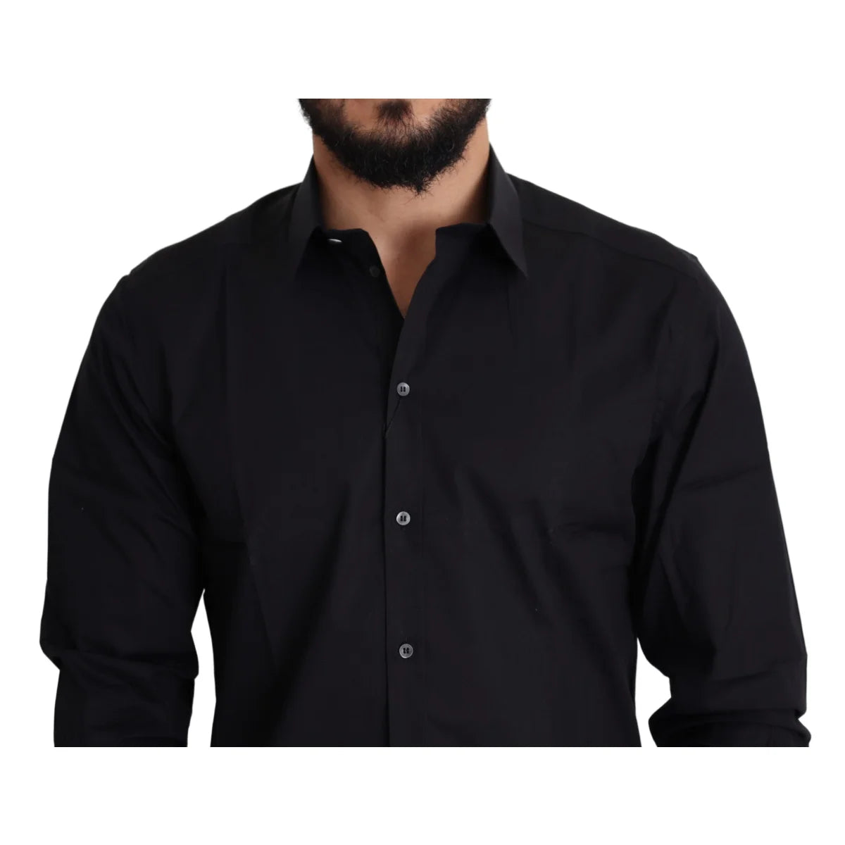 Dolce and Gabbana Black Cotton Stretch Dress Shirt for Men &