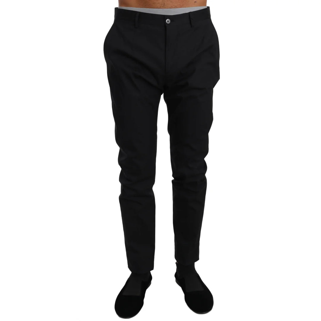Dolce & Gabbana Black Cotton Stretch Formal Trousers Pants
