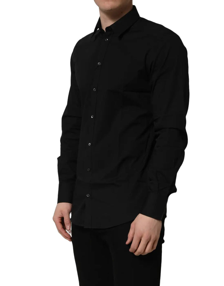 Dolce &amp; Gabbana Black Cotton Stretch GOLD Fit Dress Shirt