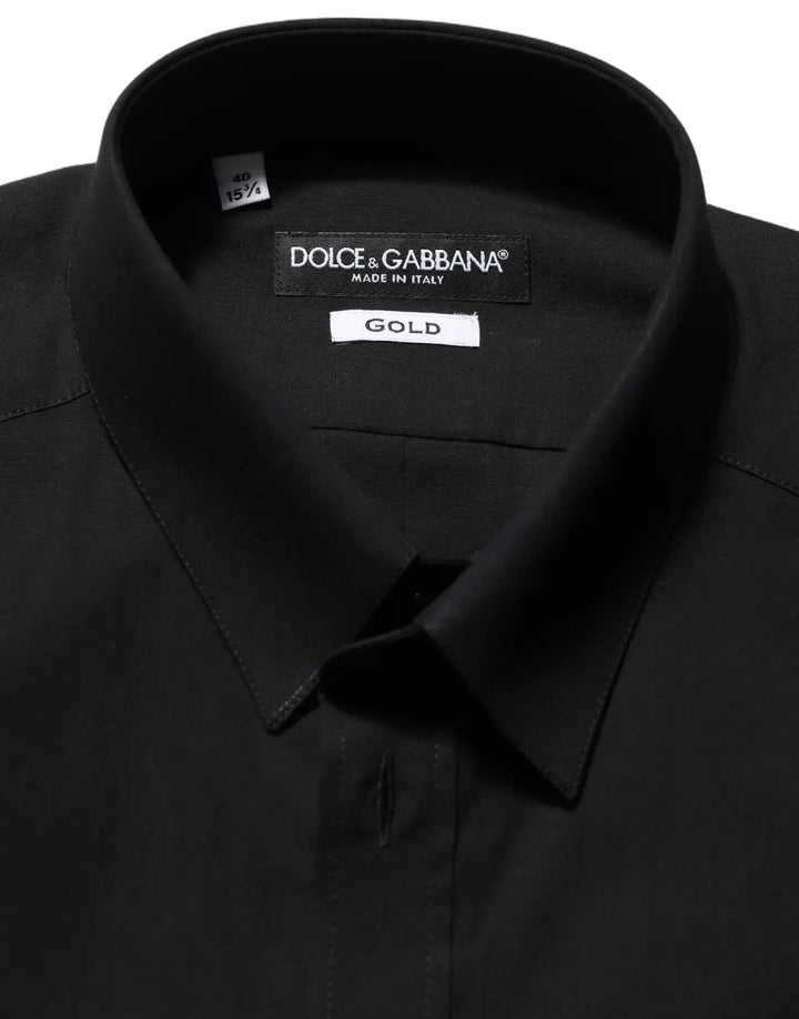 Dolce &amp; Gabbana Black Cotton Stretch GOLD Fit Dress Shirt