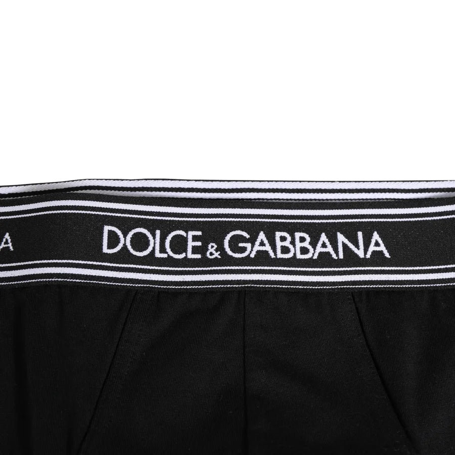 Dolce &amp; Gabbana Black Cotton Stretch Logo Print Brief Underwear
