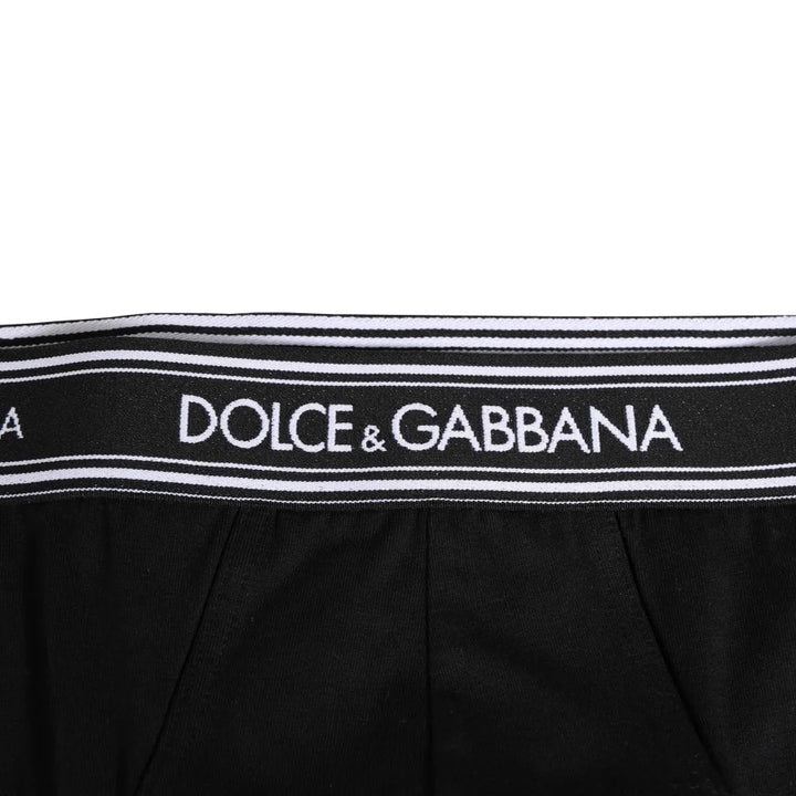 Dolce &amp; Gabbana Black Cotton Stretch Logo Print Brief Underwear