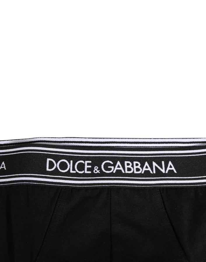 Dolce &amp; Gabbana Black Cotton Stretch Logo Print Brief Underwear