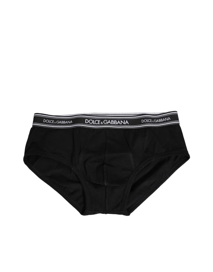 Dolce &amp; Gabbana Black Cotton Stretch Logo Print Brief Underwear