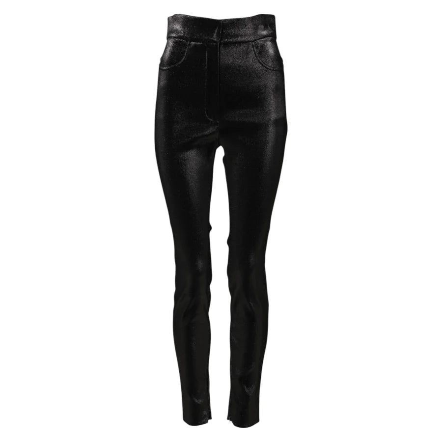 Dolce &amp; Gabbana Black Cotton Stretch Lurex Thread Skinny Pants