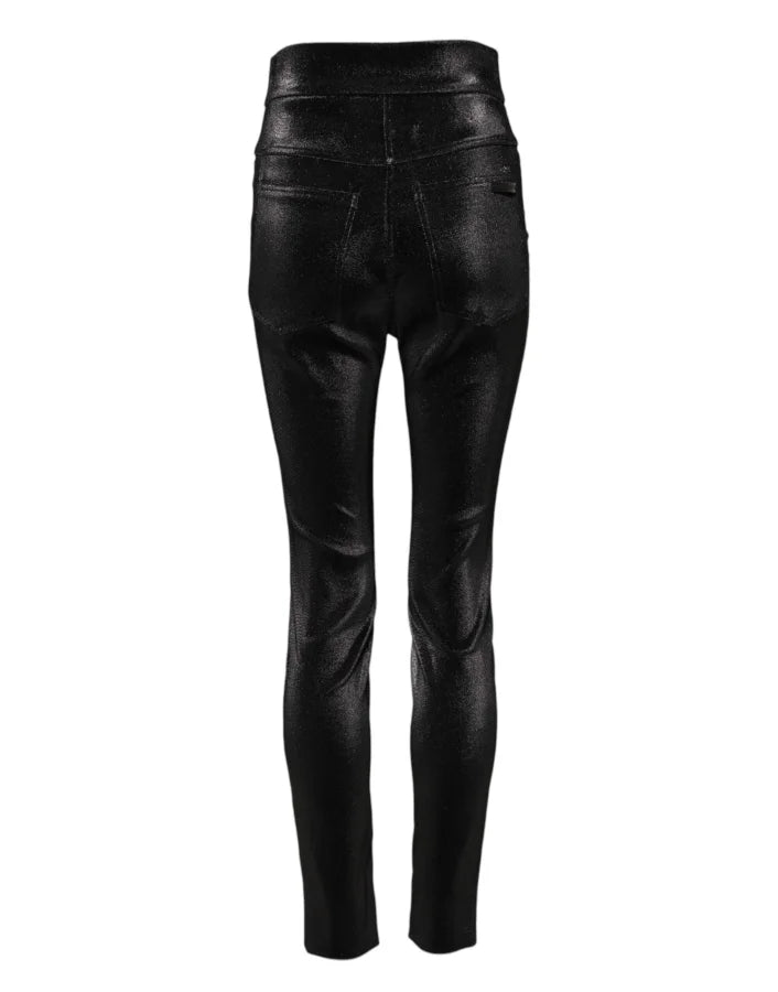 Dolce &amp; Gabbana Black Cotton Stretch Lurex Thread Skinny Pants