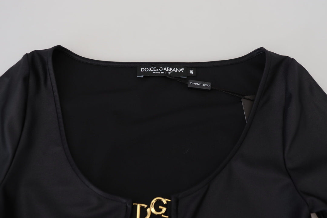 Dolce &amp; Gabbana - Black Cotton Stretch Open Chest 3/4 Sleeve Top