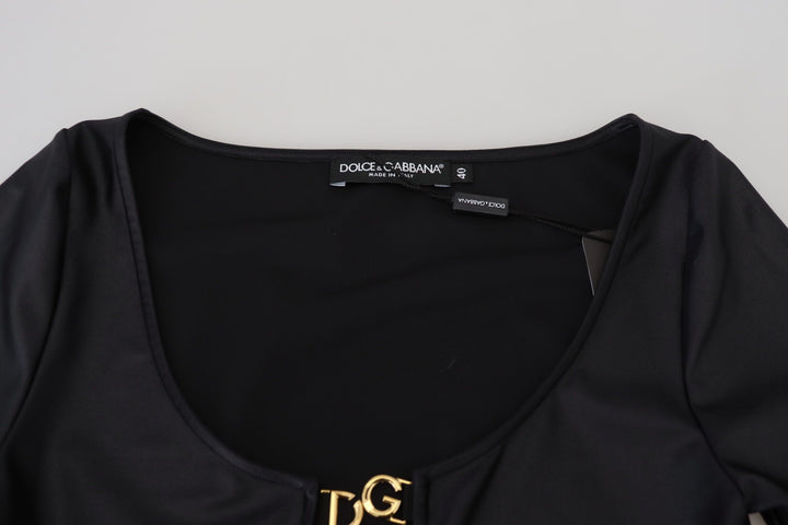 Dolce &amp; Gabbana - Black Cotton Stretch Open Chest 3/4 Sleeve Top