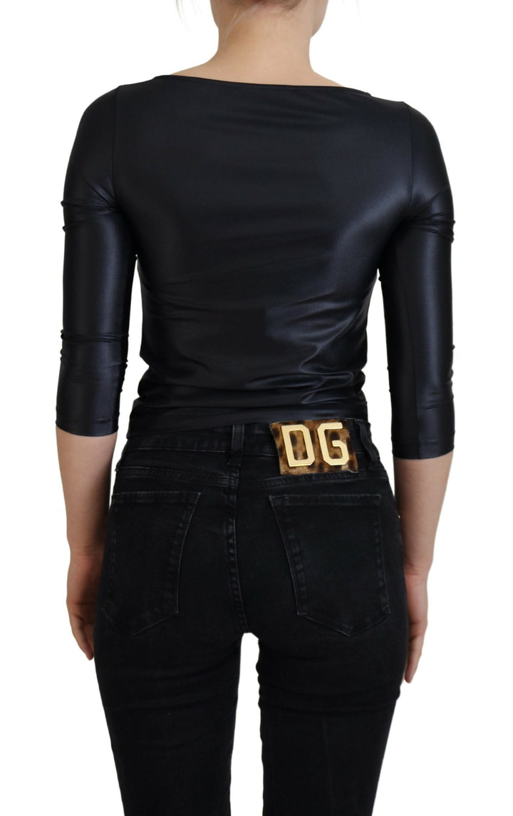 Dolce &amp; Gabbana - Black Cotton Stretch Open Chest 3/4 Sleeve Top