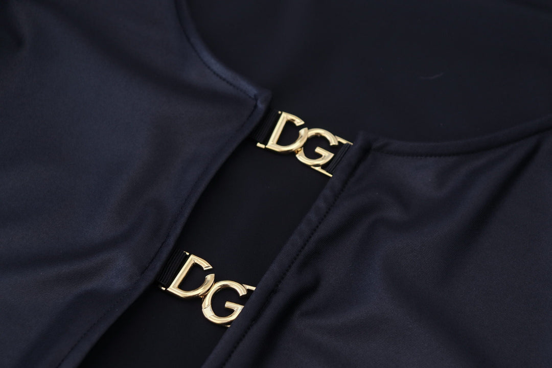 Dolce &amp; Gabbana - Black Cotton Stretch Open Chest 3/4 Sleeve Top