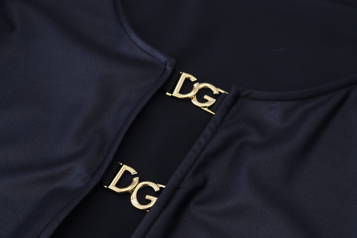 Dolce &amp; Gabbana - Black Cotton Stretch Open Chest 3/4 Sleeve Top