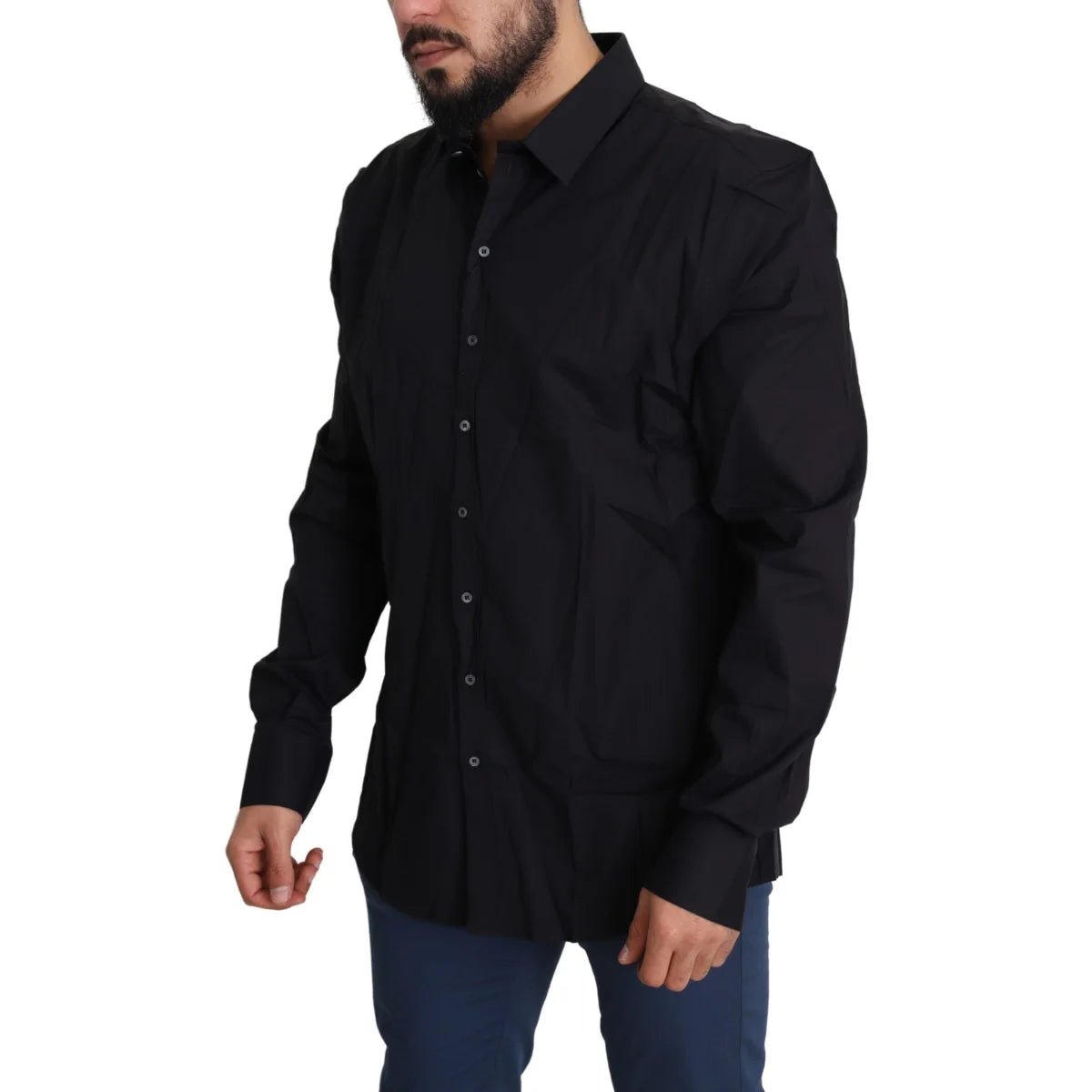 Dolce & Gabbana Black Cotton Stretch Sicilia Dress Shirt