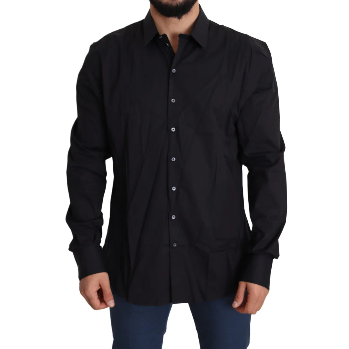 Dolce & Gabbana Black Cotton Stretch Sicilia Dress Shirt