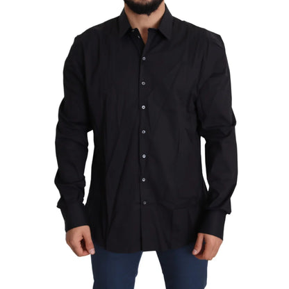 Dolce & Gabbana Black Cotton Stretch Sicilia Dress Shirt