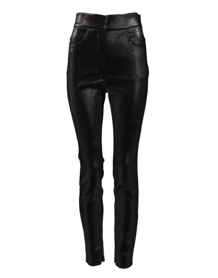 Dolce &amp; Gabbana Black Cotton Stretch Silver Lurex Thread Pants