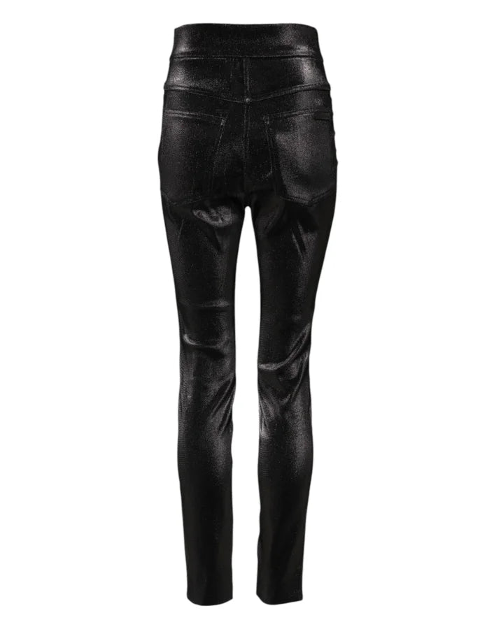 Dolce &amp; Gabbana Black Cotton Stretch Silver Lurex Thread Pants