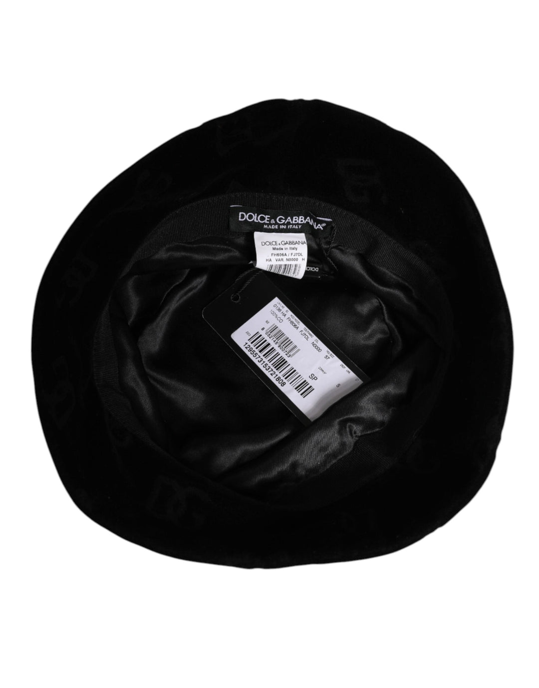 Dolce &amp; Gabbana Black Cotton Suede Bucket Logo Capello Hat