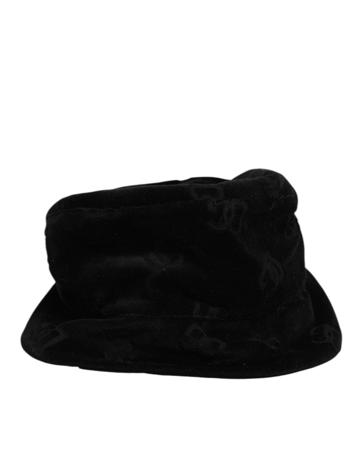 Dolce &amp; Gabbana Black Cotton Suede Bucket Logo Capello Hat