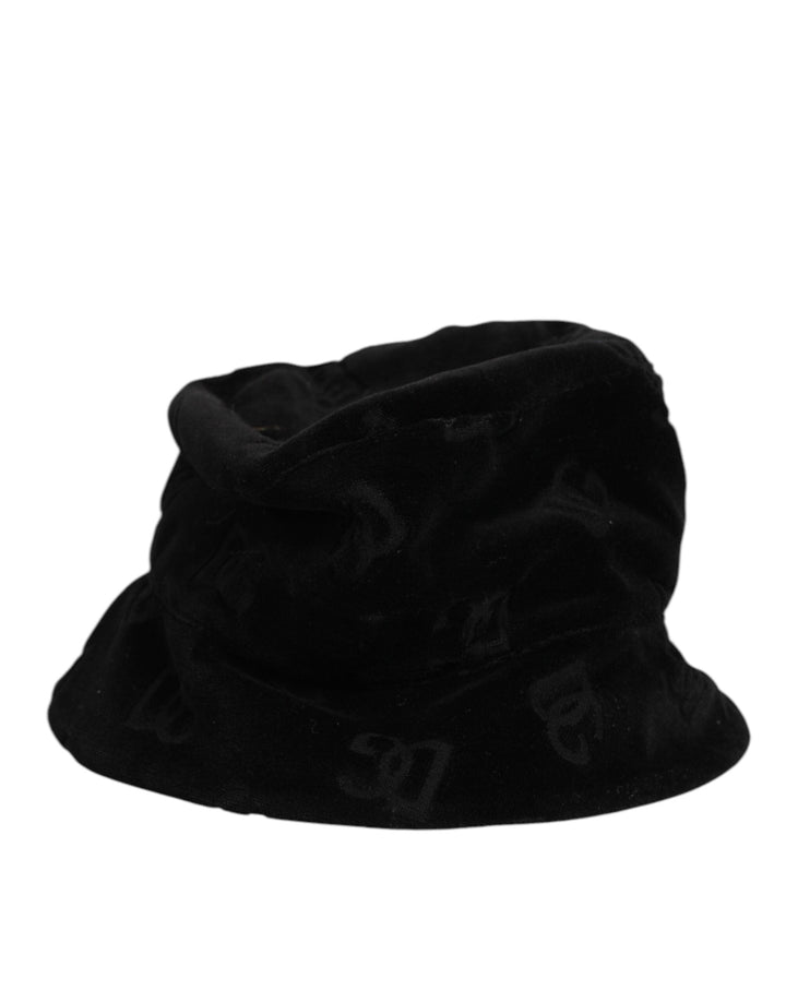 Dolce &amp; Gabbana Black Cotton Suede Bucket Logo Capello Hat