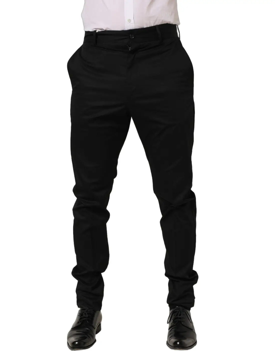 Dolce &amp; Gabbana Black Cotton Tapered Leg Dress Trouser Pants