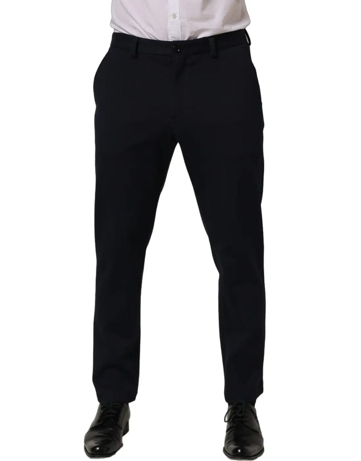 Dolce &amp; Gabbana Black Cotton Tapered Leg Dress Trouser Pants