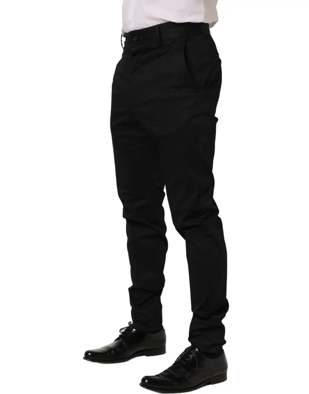 Dolce &amp; Gabbana Black Cotton Tapered Leg Dress Trouser Pants